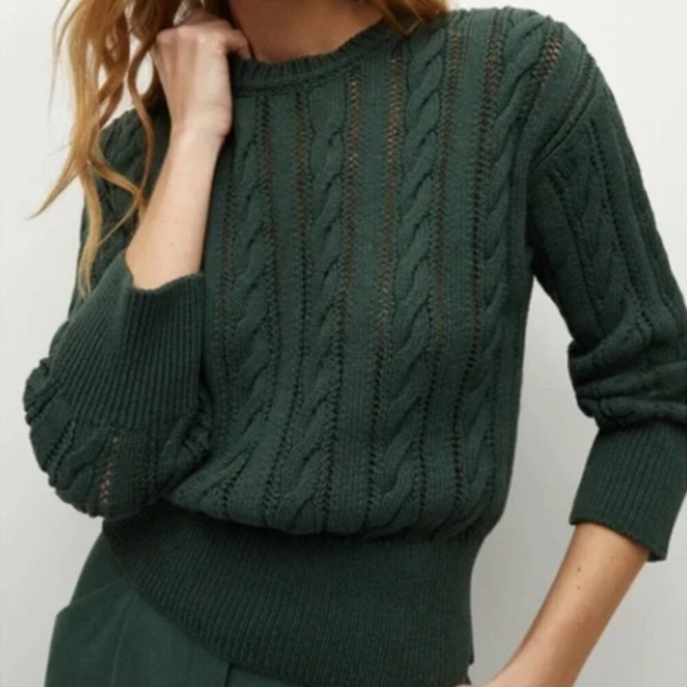 Veronica Beard Eleanor Cable-knit Sweater In Green, size XS